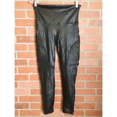 SPANX Womens Leggings Size XL Black Moto Shiny Stretchy Slimming